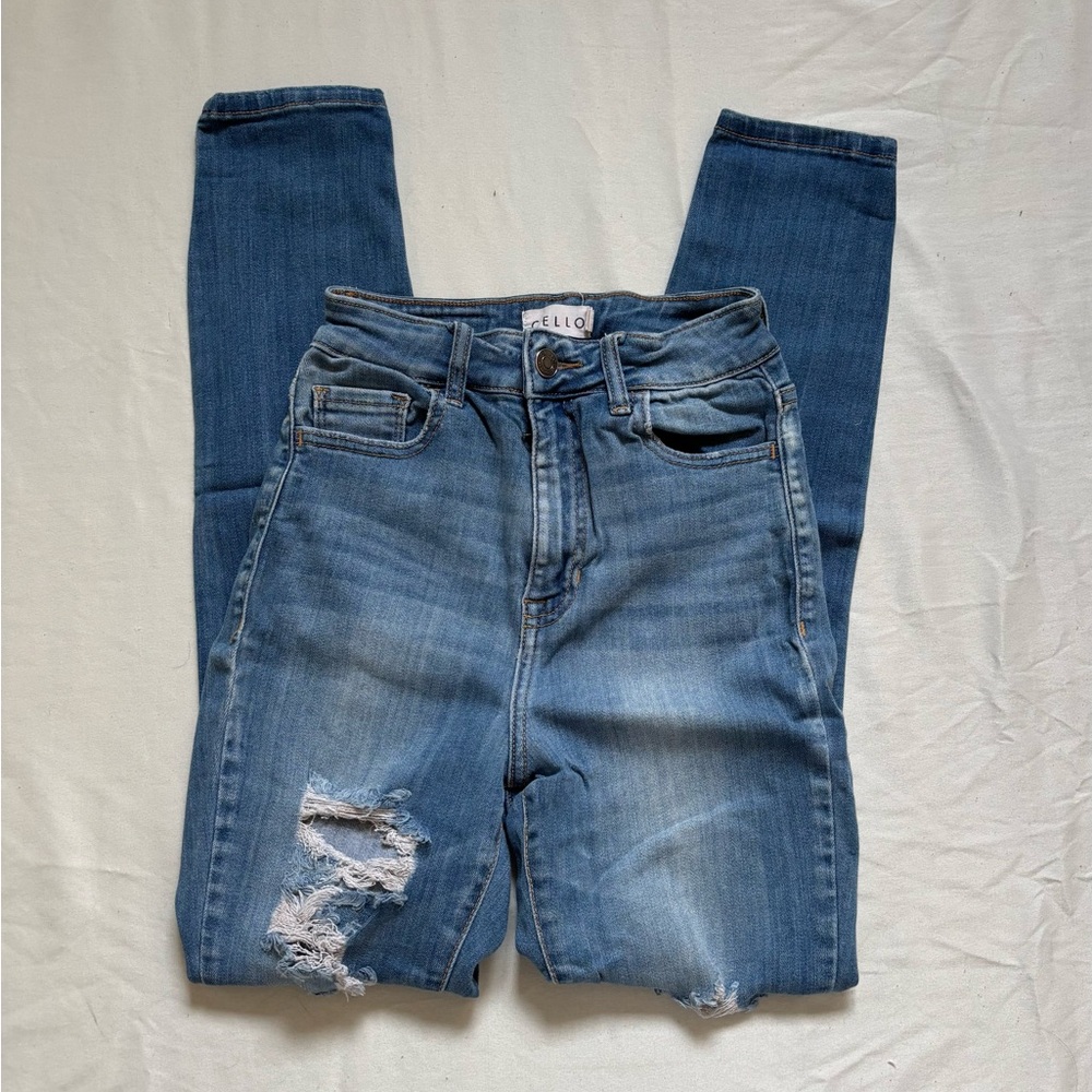 Cello Women's Skinny Distressed Blue Jeans